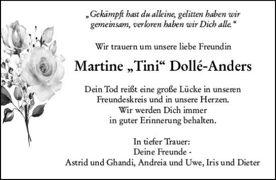 Traueranzeige von Martine Dolle-Anders von vrm-trauer Wiesbadener Kurier