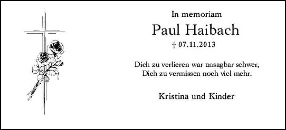  Traueranzeige für Paul Haibach vom 07.11.2022 aus vrm-trauer Wiesbadener Kurier