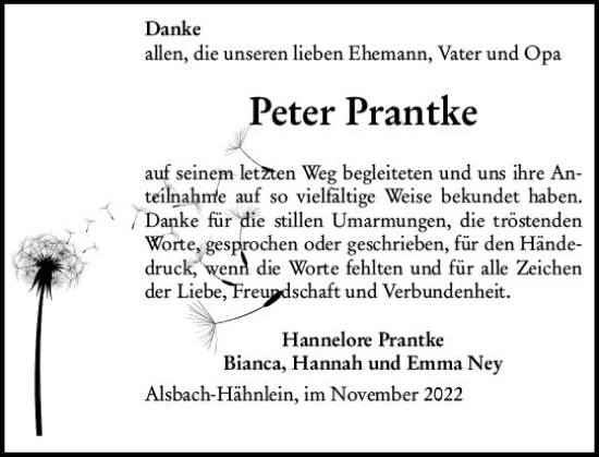 Traueranzeige von Peter Prantke von vrm-trauer Darmstädter Echo