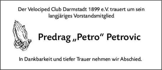 Traueranzeige von Predrag Petrovic von vrm-trauer Darmstädter Echo