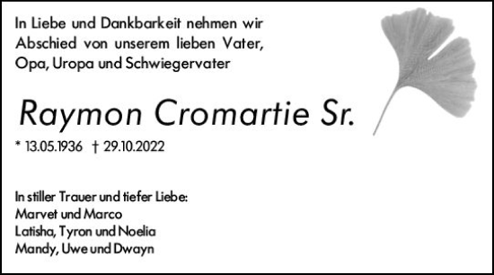Traueranzeige von Raymon Cromartie von vrm-trauer Groß-Gerauer Echo