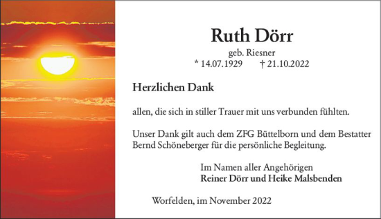 Traueranzeige von Ruth Dörr von vrm-trauer Groß-Gerauer Echo