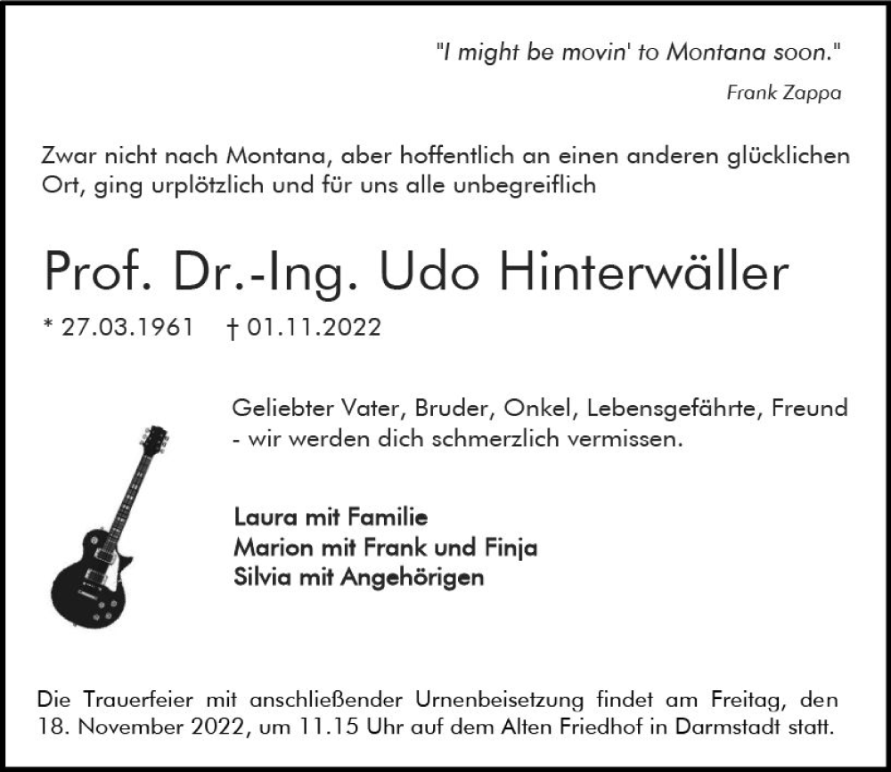  Traueranzeige für Udo Hinterwäller vom 05.11.2022 aus vrm-trauer Darmstädter Echo