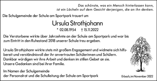 Traueranzeige von Ursula Strothjohann von vrm-trauer Odenwälder Echo
