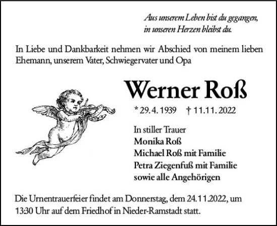 Traueranzeige von Werner Roß von vrm-trauer Darmstädter Echo