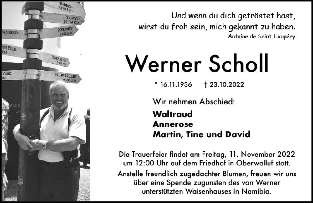  Traueranzeige für Werner Scholl vom 05.11.2022 aus vrm-trauer Rheingau