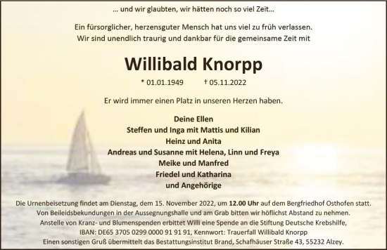 Traueranzeige von Willibald Knorpp von vrm-trauer Allgemeine Zeitung Alzey