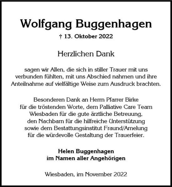 Traueranzeige von Wolfgang Buggenhagen von vrm-trauer Wiesbadener Kurier