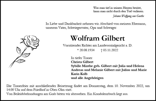 Traueranzeige von Wolfram Gilbert von vrm-trauer AZ Mainz