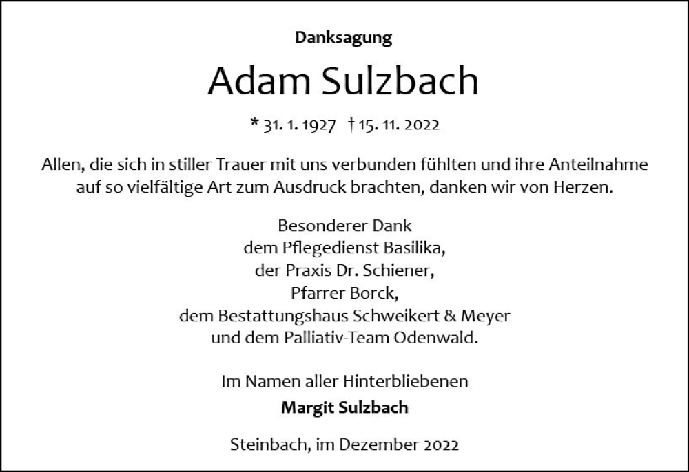  Traueranzeige für Adam Sulzbach vom 10.12.2022 aus vrm-trauer Odenwälder Echo
