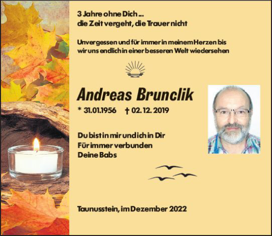 Traueranzeige von Andreas Brunclik von vrm-trauer Wiesbadener Kurier