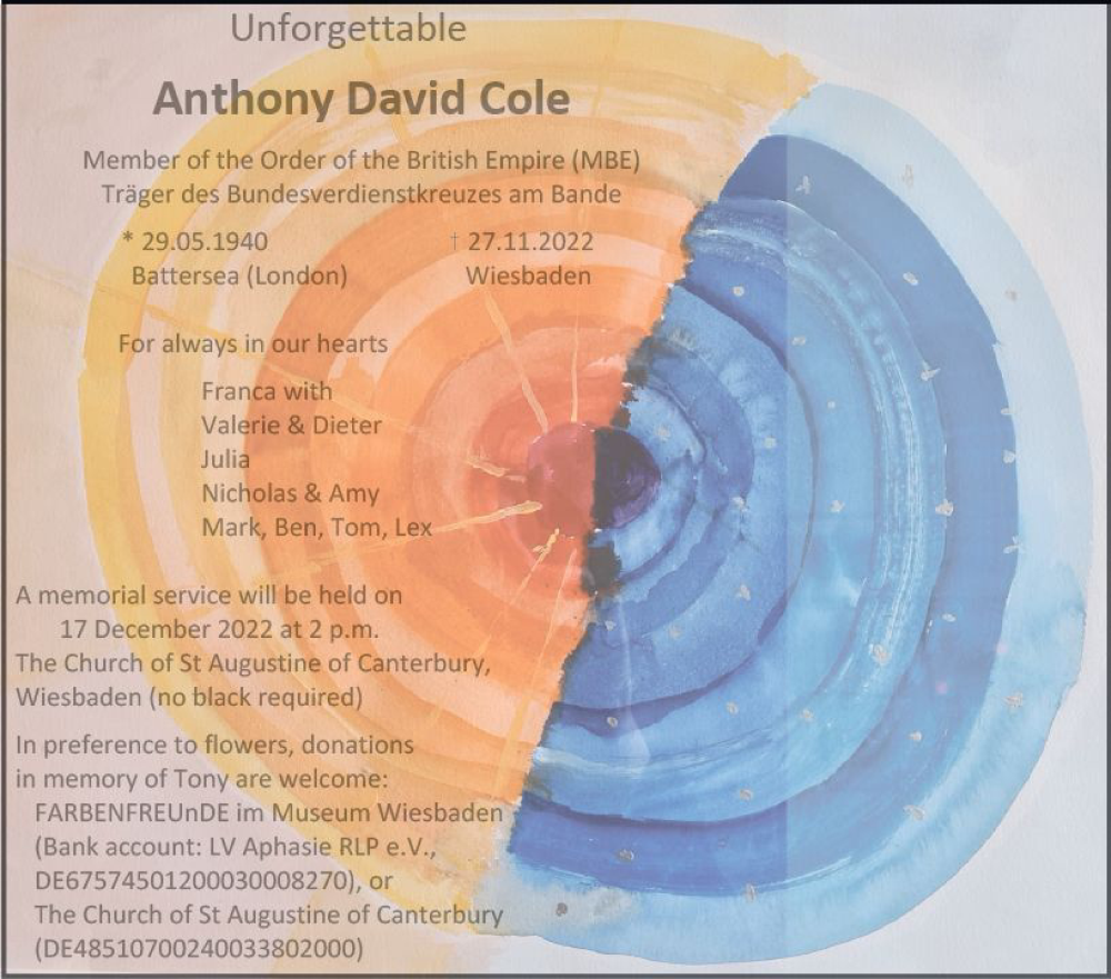  Traueranzeige für Anthony David Cole vom 10.12.2022 aus vrm-trauer Wiesbadener Kurier
