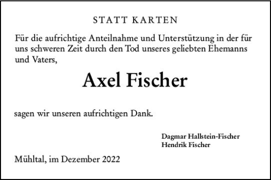 Traueranzeige von Axel Fischer von vrm-trauer Darmstädter Echo