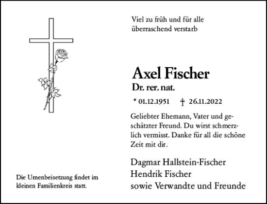 Traueranzeige von Axel Fischer von vrm-trauer Darmstädter Echo