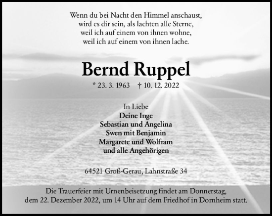 Traueranzeige von Bernd Ruppel von vrm-trauer Groß-Gerauer Echo