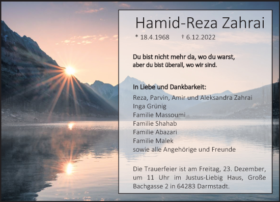 Traueranzeige von Hamid-Reza Zahrai von vrm-trauer AZ Mainz