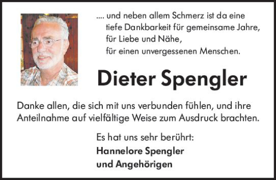 Traueranzeige von Dieter Spengler von vrm-trauer Darmstädter Echo