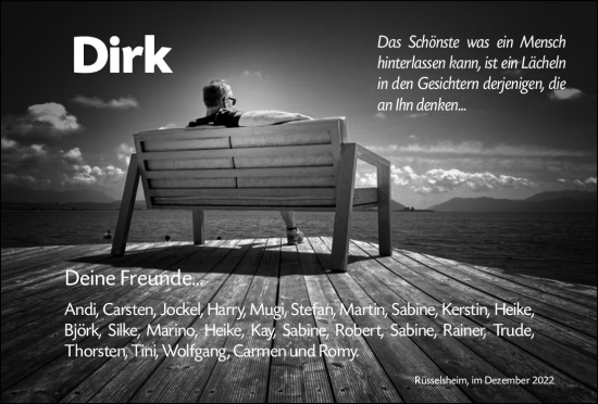 Traueranzeige von Dirk  von vrm-trauer Rüsselsheimer Echo / MainSpitze