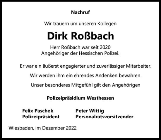 Traueranzeige von Dirk Roßbach von vrm-trauer AZ Mainz