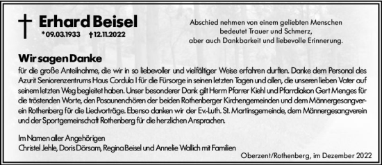 Traueranzeige von Erhard Beisel von vrm-trauer Odenwälder Echo