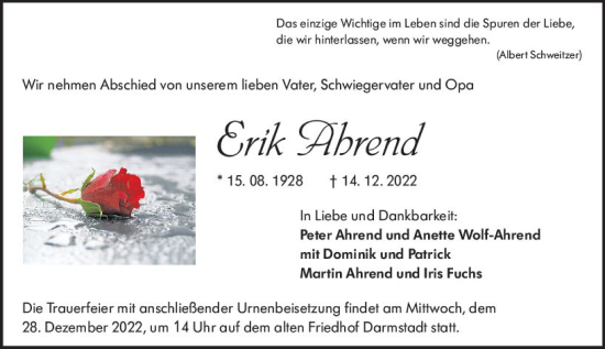 Traueranzeige von Erik Ahrend von vrm-trauer Darmstädter Echo