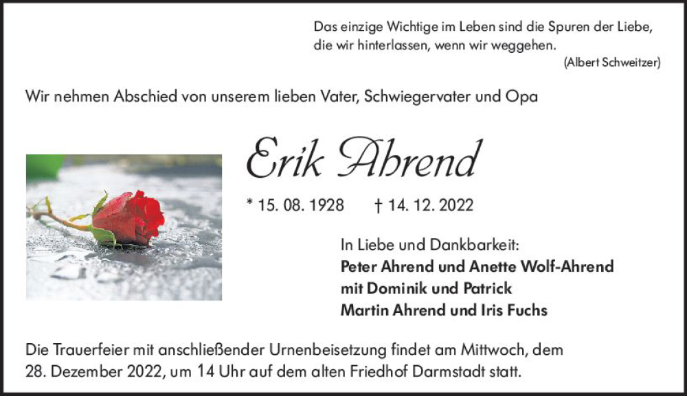  Traueranzeige für Erik Ahrend vom 24.12.2022 aus vrm-trauer Darmstädter Echo