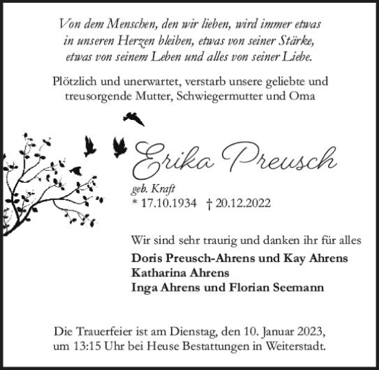 Traueranzeige von Erika Preusch von vrm-trauer Darmstädter Echo
