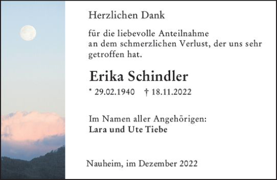 Traueranzeige von Erika Schindier von vrm-trauer Rüsselsheimer Echo / MainSpitze