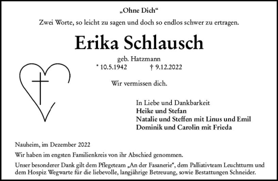 Traueranzeige von Erika Schlausch von vrm-trauer Groß-Gerauer Echo