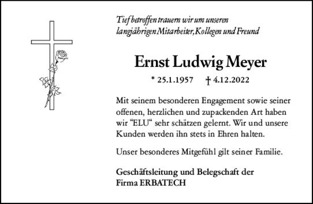  Traueranzeige für Ernst Ludwig Meyer vom 14.12.2022 aus vrm-trauer Odenwälder Echo