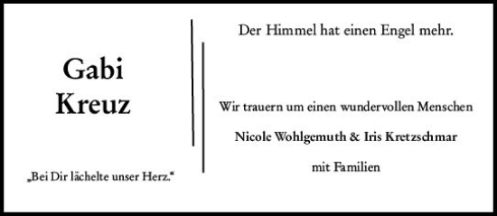 Traueranzeige von Gabi Kreuz von vrm-trauer Allgemeine  Zeitung Ingelheim-Bingen