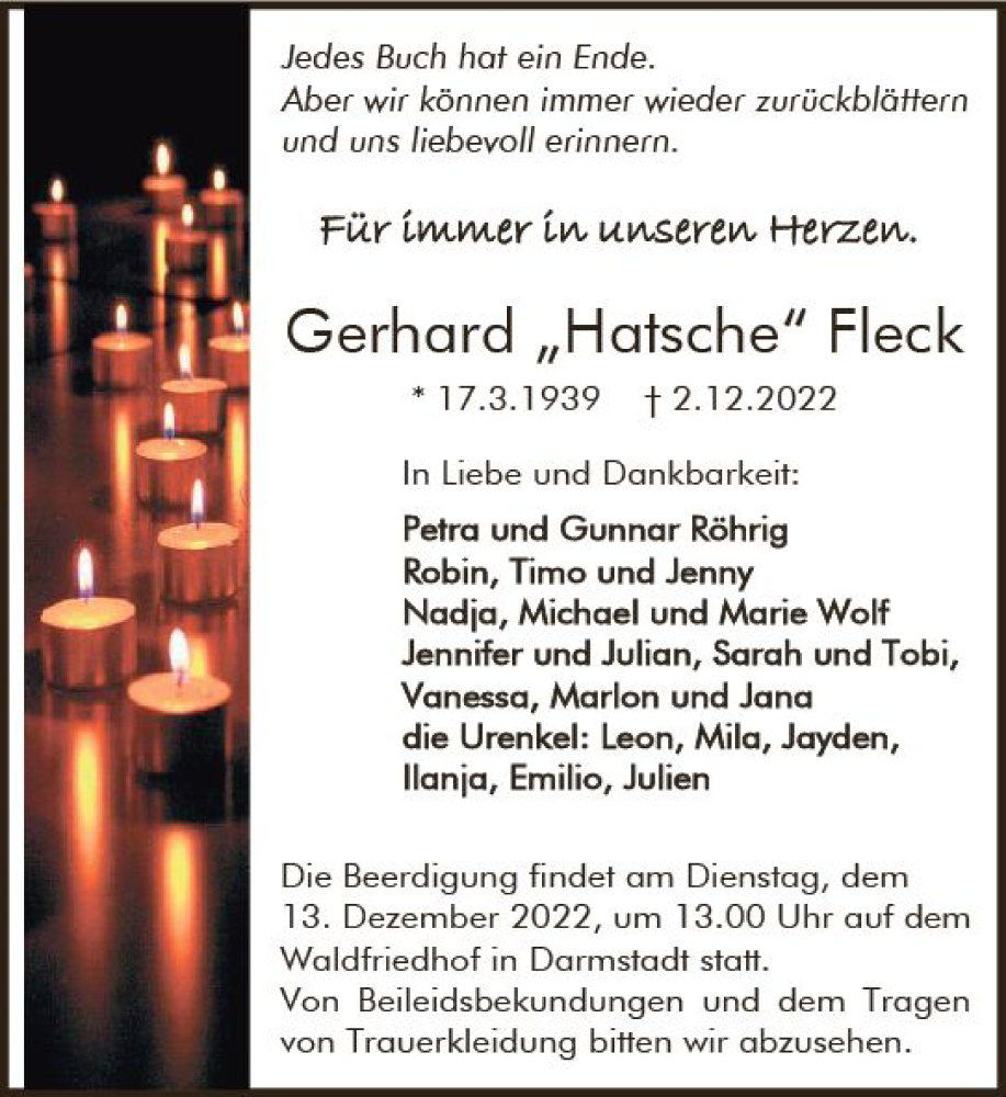  Traueranzeige für Gerhard Fleck vom 10.12.2022 aus vrm-trauer Darmstädter Echo