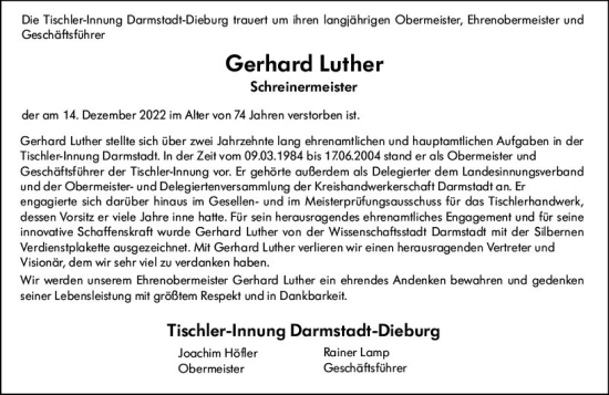 Traueranzeige von Gerhard Luther von vrm-trauer Darmstädter Echo