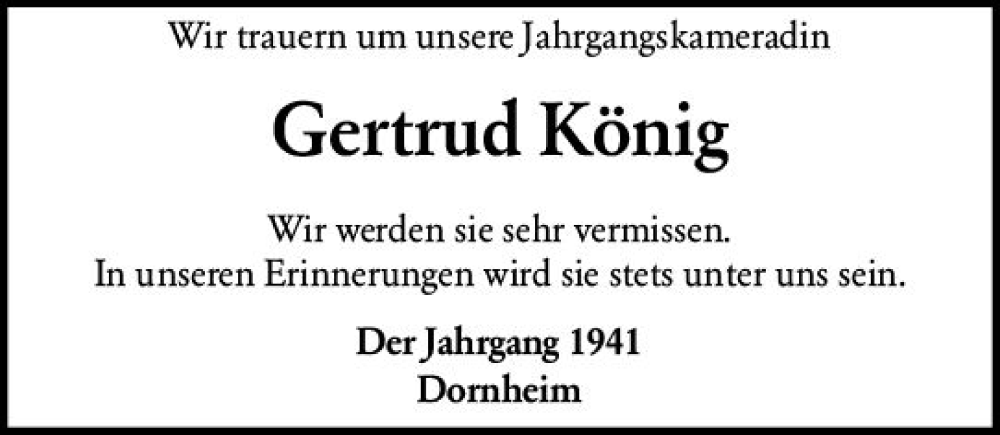  Traueranzeige für Gertrud König vom 20.12.2022 aus vrm-trauer Groß-Gerauer Echo