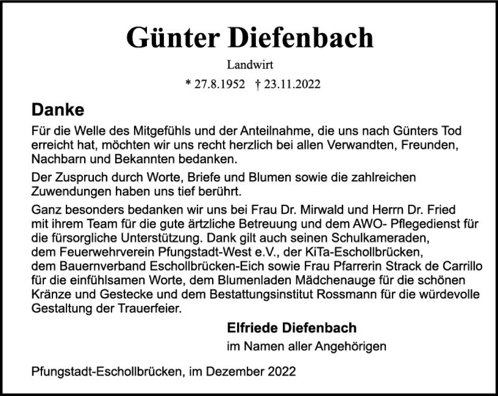 Traueranzeige für Günter Diefenbach vom 17.12.2022 aus vrm-trauer Darmstädter Echo