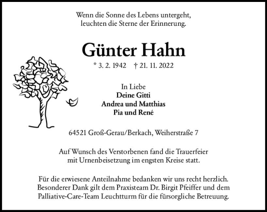 Traueranzeige von Günter Hahn von vrm-trauer Groß-Gerauer Echo