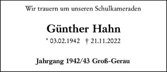 Traueranzeige von Günther Hahn von vrm-trauer Groß-Gerauer Echo