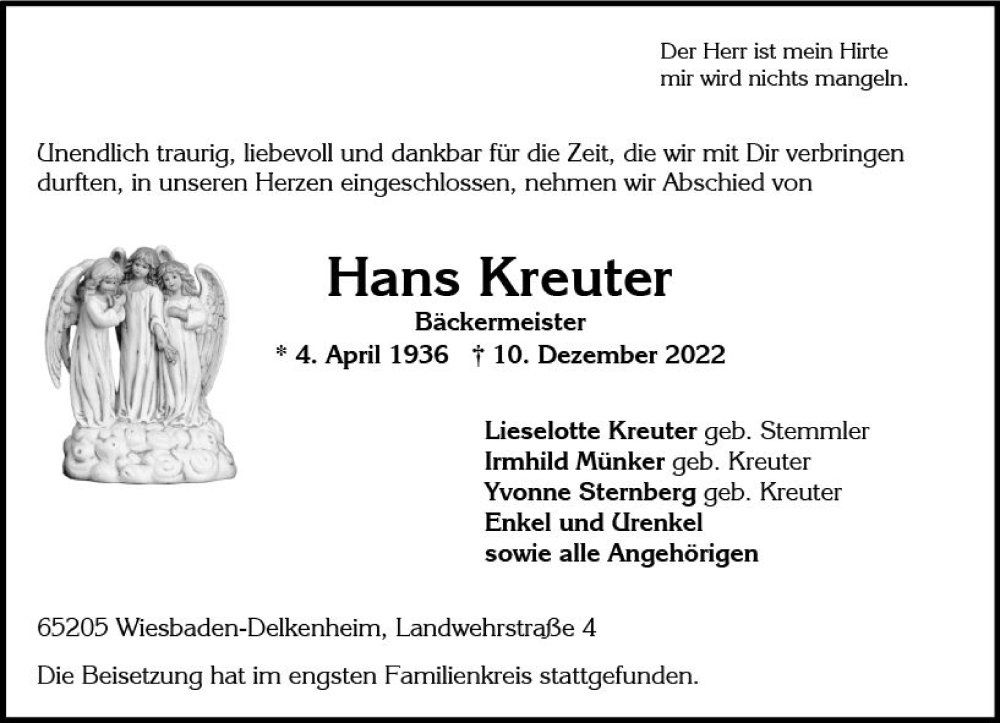  Traueranzeige für Hans Kreuter vom 24.12.2022 aus vrm-trauer Wiesbadener Kurier