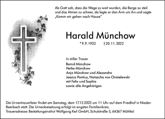 Traueranzeige von Harald Münchow von vrm-trauer Darmstädter Echo