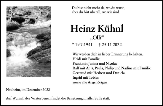 Traueranzeige von Heinz Kühnl von vrm-trauer Rüsselsheimer Echo / MainSpitze