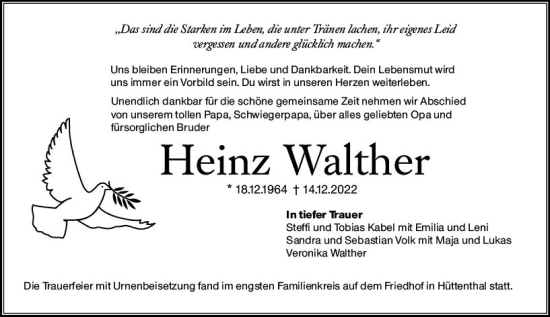 Traueranzeige von Heinz Walther von vrm-trauer Odenwälder Echo