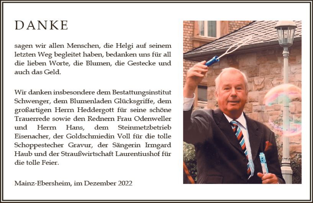  Traueranzeige für Helgi  vom 03.12.2022 aus vrm-trauer AZ Mainz