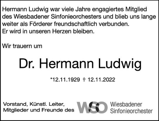 Traueranzeige von Hermann Ludwig von vrm-trauer Wiesbadener Kurier