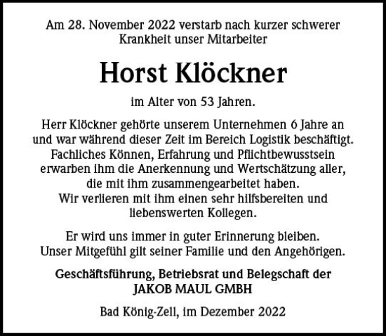 Traueranzeige von Horst Klöckner von vrm-trauer Odenwälder Echo