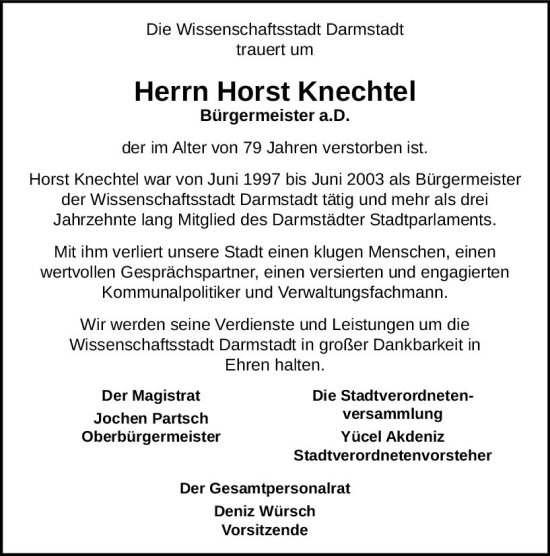 Traueranzeige von Horst Knechtel von vrm-trauer Darmstädter Echo