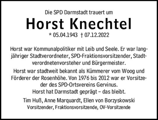 Traueranzeige von Horst Knechtel von vrm-trauer Darmstädter Echo