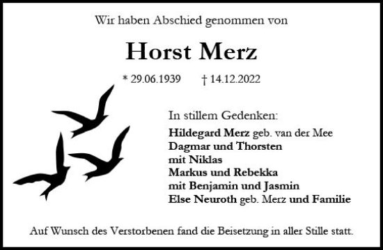 Traueranzeige von Horst Merz von vrm-trauer Darmstädter Echo