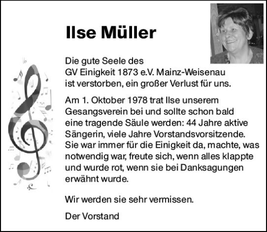 Traueranzeige von Ilse Müller von vrm-trauer AZ Mainz