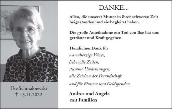 Traueranzeige von Ilse Schmaloewski von vrm-trauer Hochheimer Zeitung