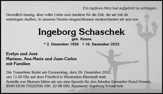 Traueranzeige von Ingeborg Schaschek von vrm-trauer Wiesbadener Kurier